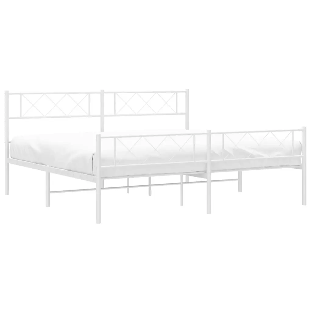 Metal Bed Frame with Headboard and Footboard White 183x203 cm King Size 372348