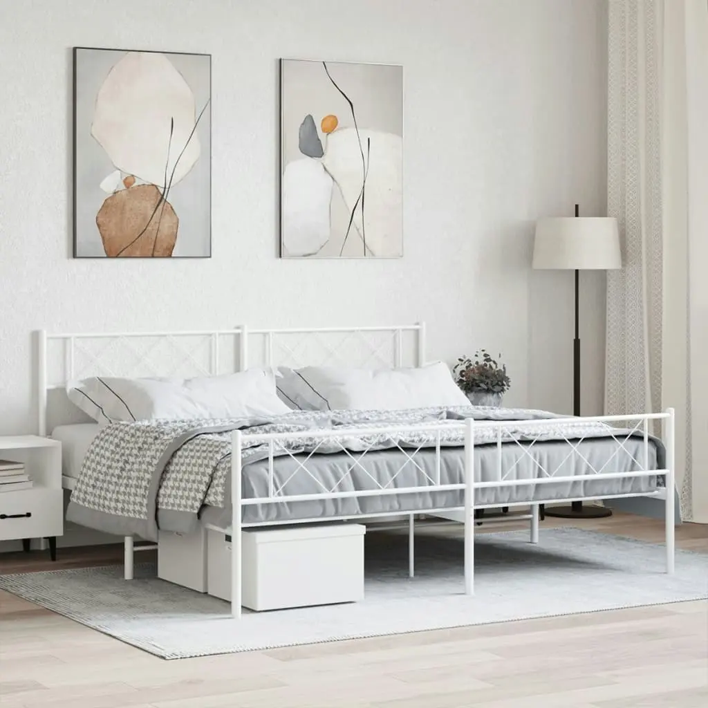 Metal Bed Frame with Headboard and Footboard White 183x203 cm King Size 372348