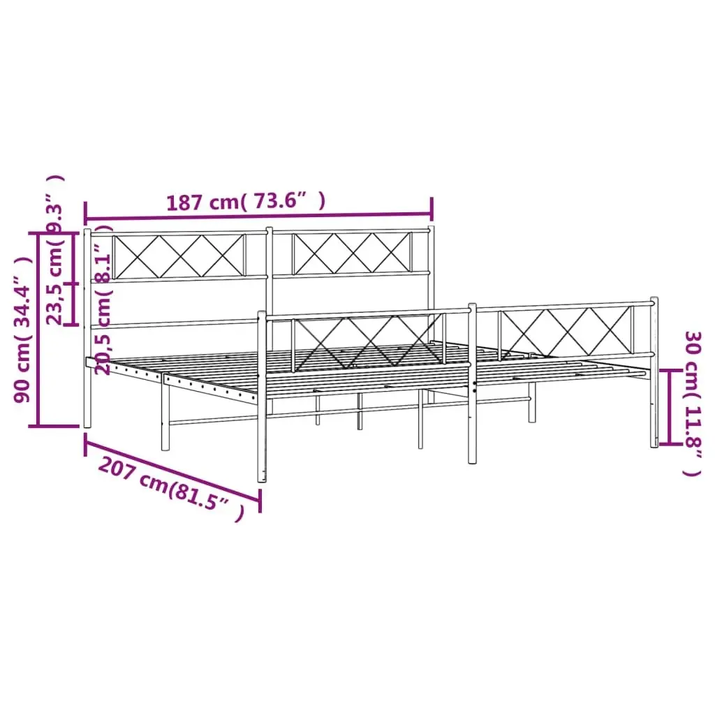 Metal Bed Frame with Headboard and Footboard White 183x203 cm King Size 372348