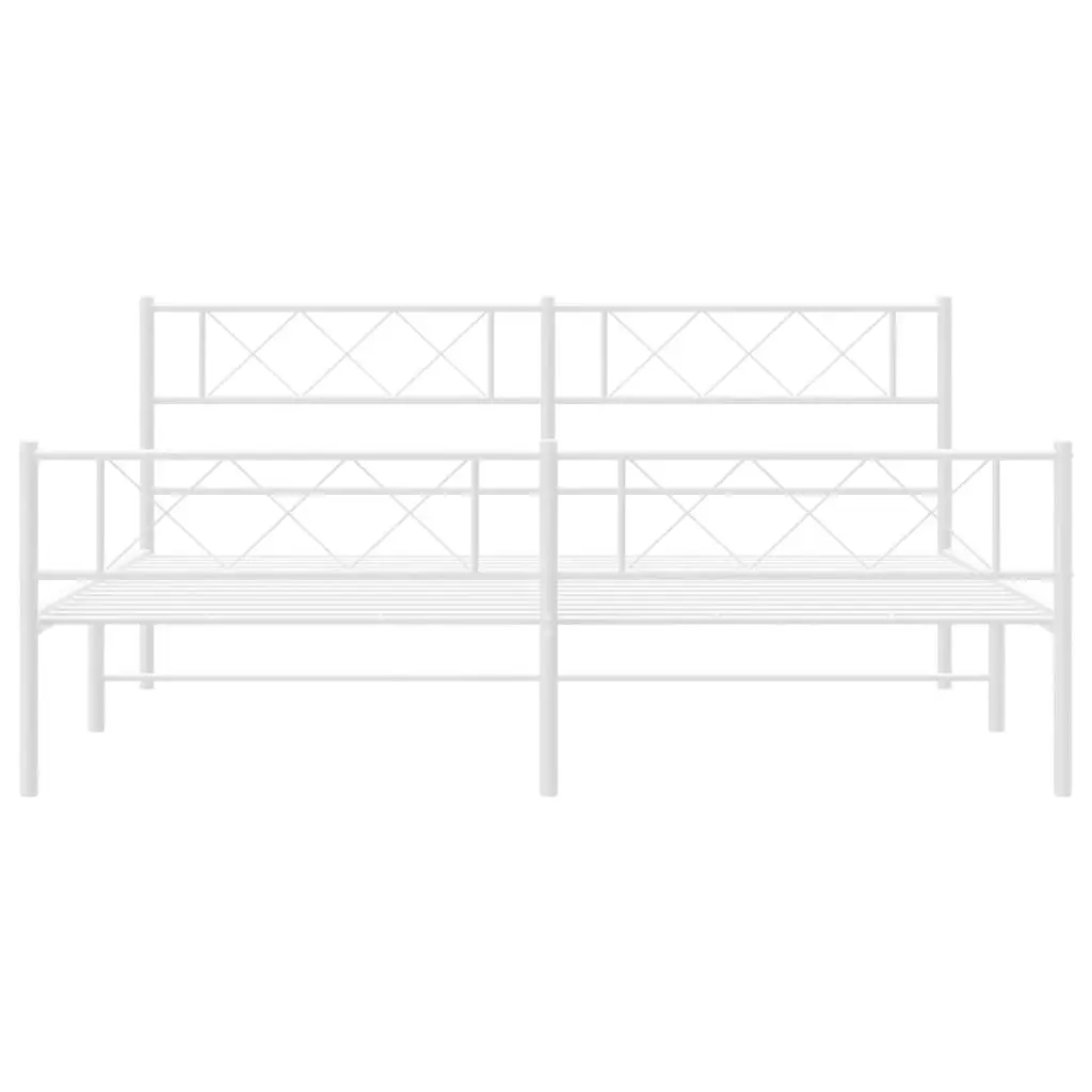 Metal Bed Frame with Headboard and Footboard White 183x203 cm King Size 372348