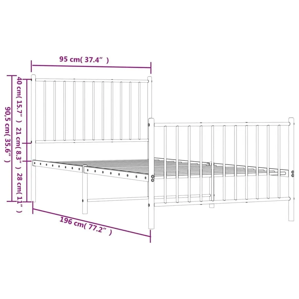 Metal Bed Frame with Headboard and Footboard White 92x187 cm Single Size 350941