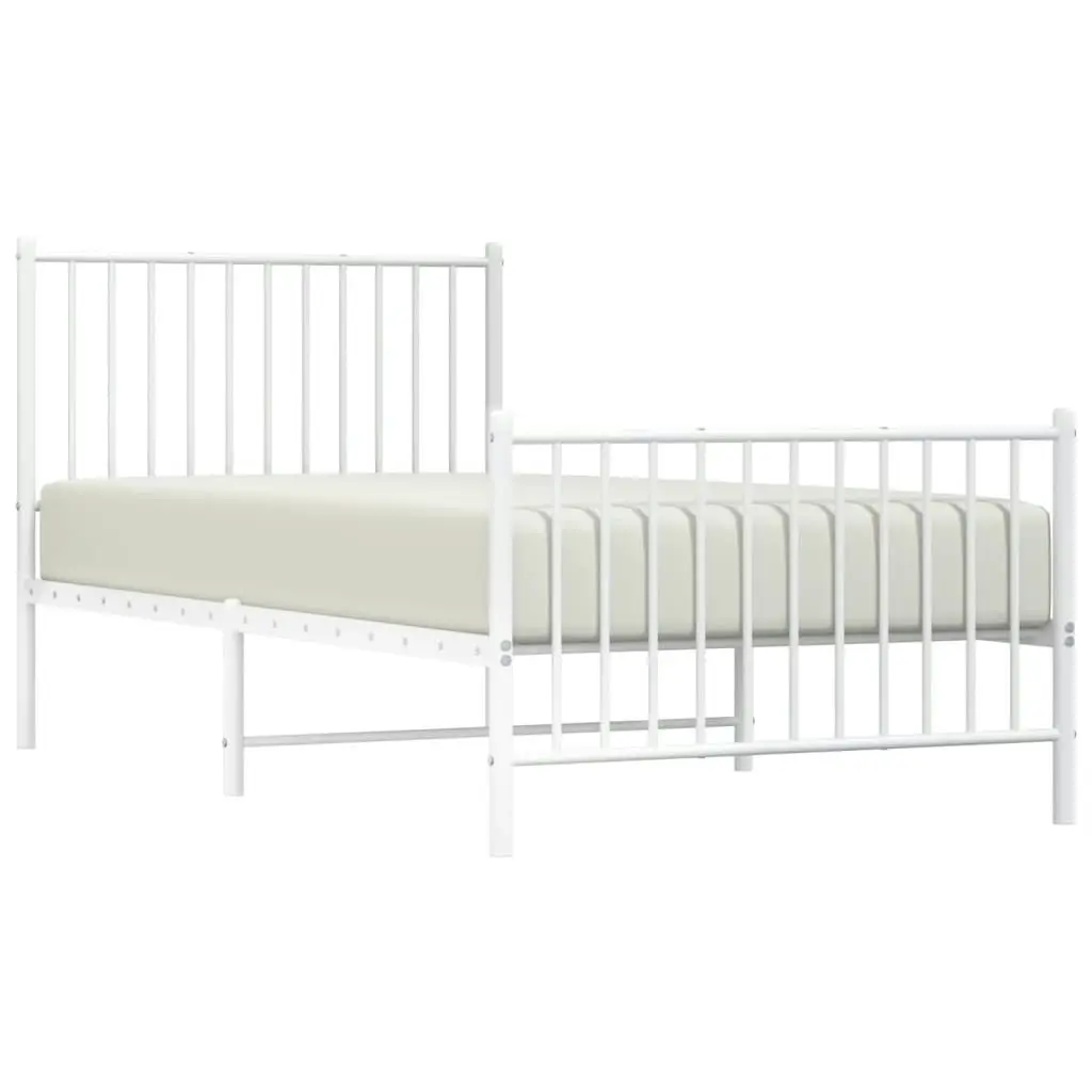 Metal Bed Frame with Headboard and Footboard White 92x187 cm Single Size 350941