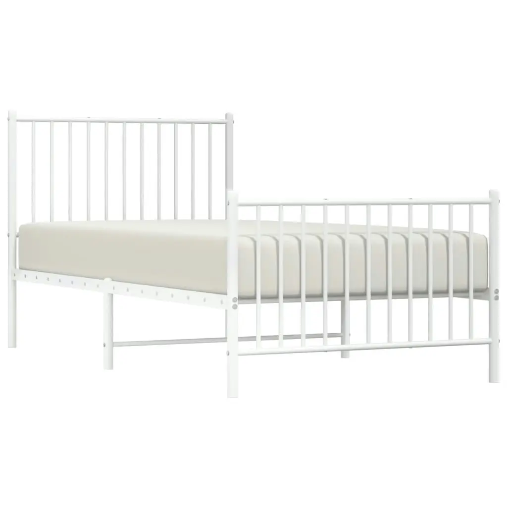 Metal Bed Frame with Headboard and Footboard White 92x187 cm Single Size 350941