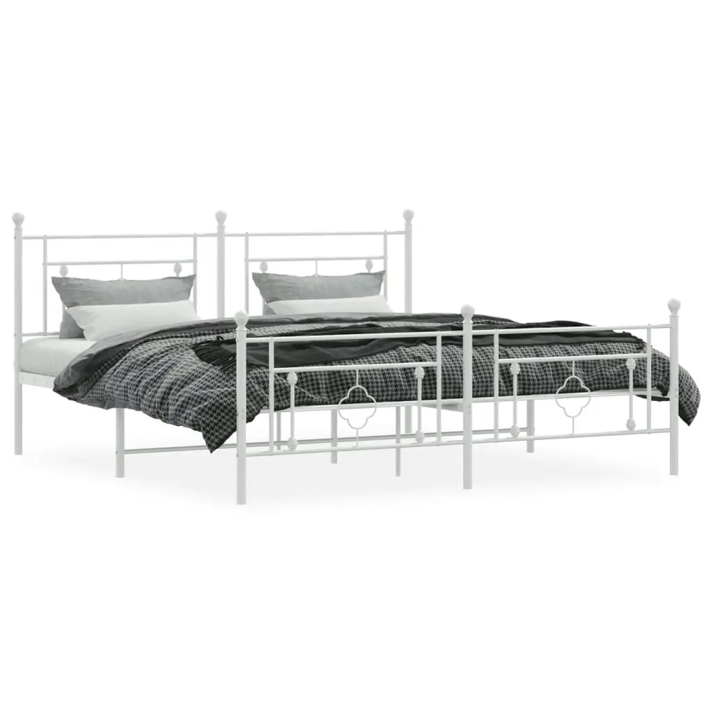 Metal Bed Frame with Headboard and Footboard White 183x203 cm King Size 374410