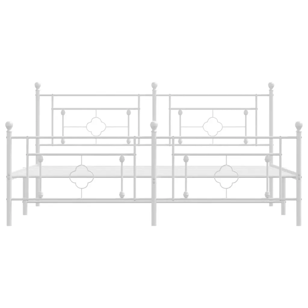 Metal Bed Frame with Headboard and Footboard White 183x203 cm King Size 374410