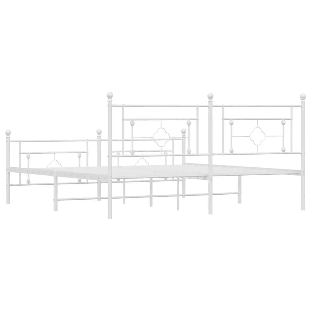 Metal Bed Frame with Headboard and Footboard White 183x203 cm King Size 374410