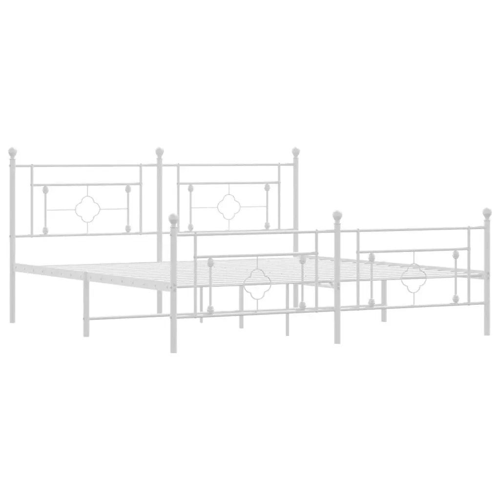 Metal Bed Frame with Headboard and Footboard White 183x203 cm King Size 374410