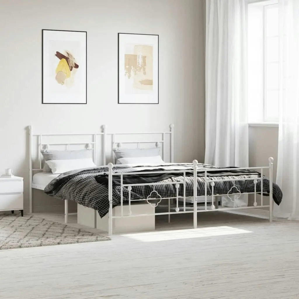 Metal Bed Frame with Headboard and Footboard White 183x203 cm King Size 374410