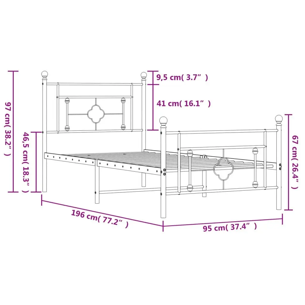 Metal Bed Frame with Headboard and Footboard White 90x190 cm 374398