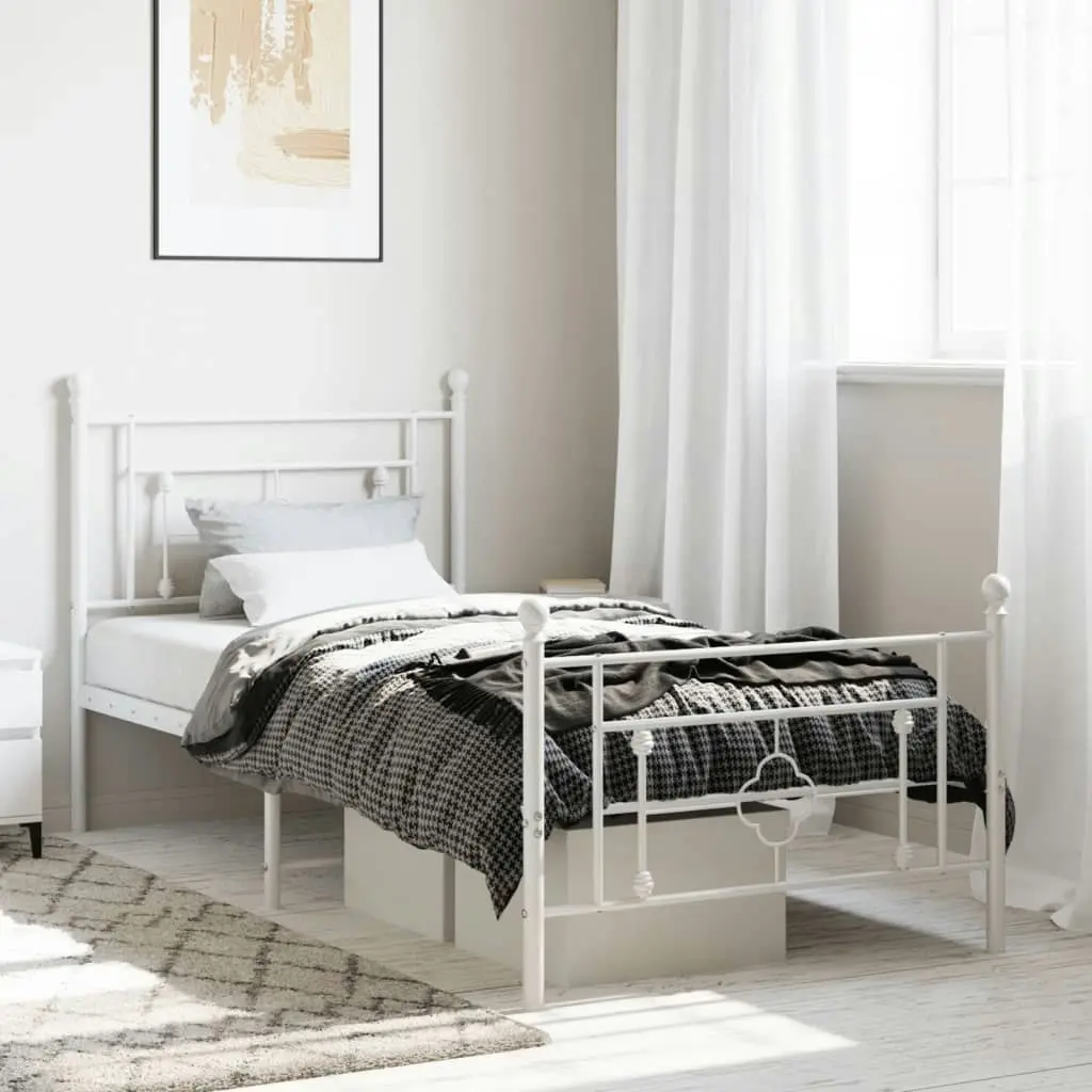 Metal Bed Frame with Headboard and Footboard White 90x190 cm 374398