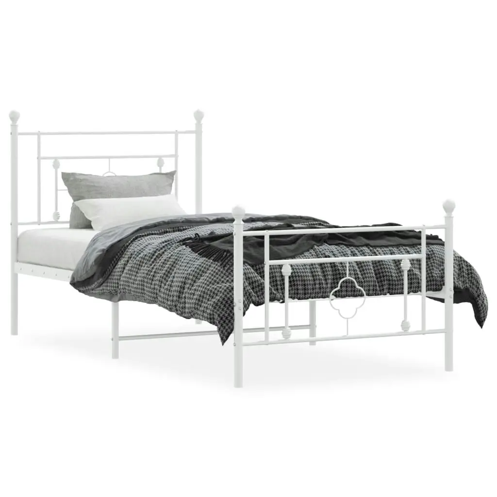 Metal Bed Frame with Headboard and Footboard White 90x190 cm 374398