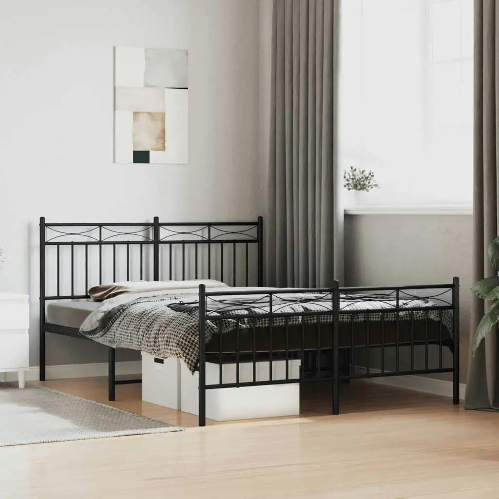 Metal Bed Frame with Headboard and FootboardÂ Black 135x190 cm 373708