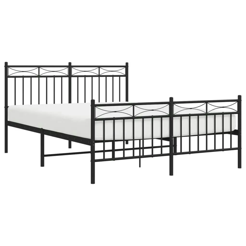 Metal Bed Frame with Headboard and FootboardÂ Black 135x190 cm 373708