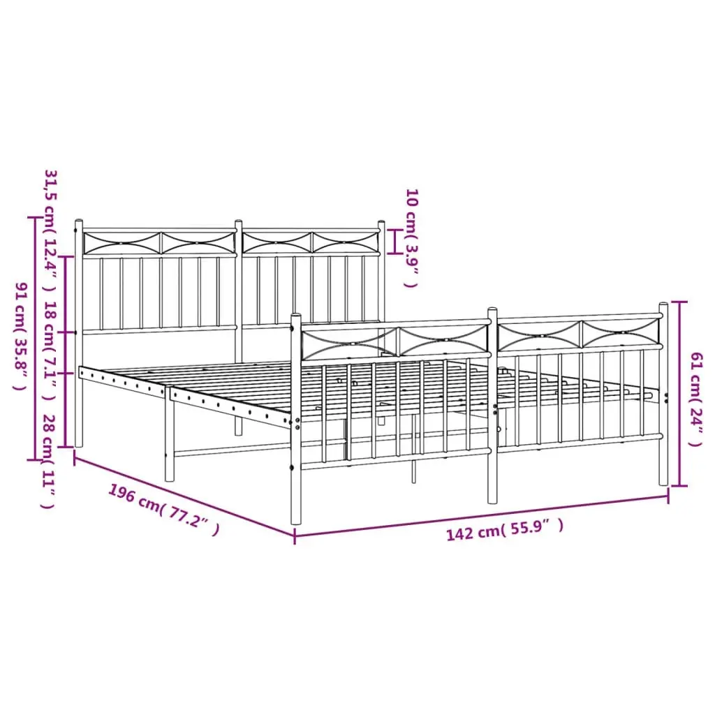 Metal Bed Frame with Headboard and FootboardÂ Black 135x190 cm 373708