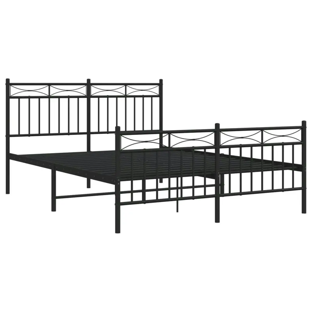 Metal Bed Frame with Headboard and FootboardÂ Black 135x190 cm 373708