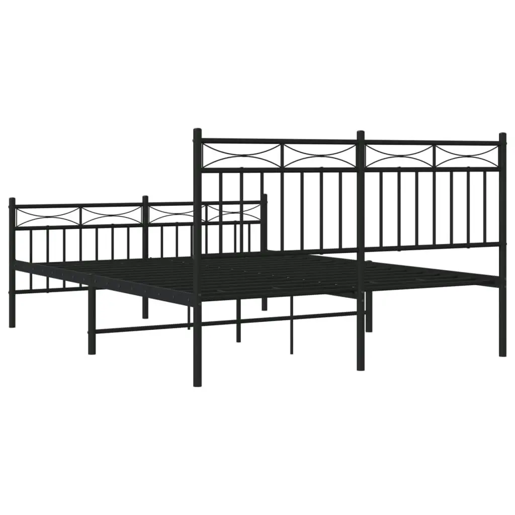 Metal Bed Frame with Headboard and FootboardÂ Black 135x190 cm 373708