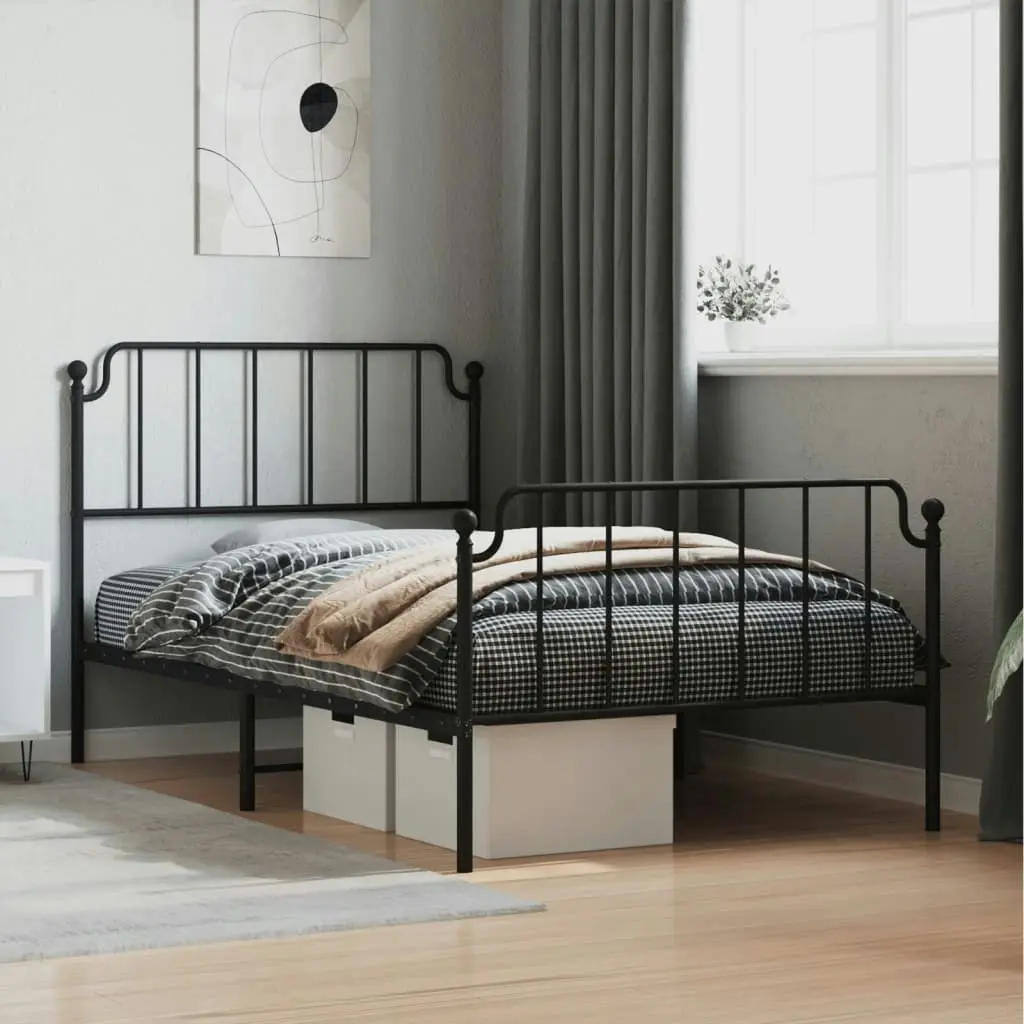 Metal Bed Frame with Headboard and FootboardÂ Black 107x203 cm 373901