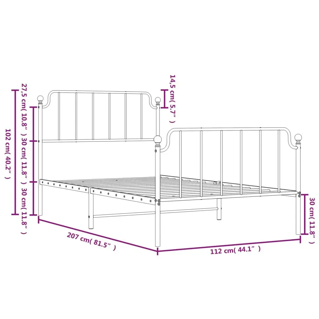 Metal Bed Frame with Headboard and FootboardÂ Black 107x203 cm 373901