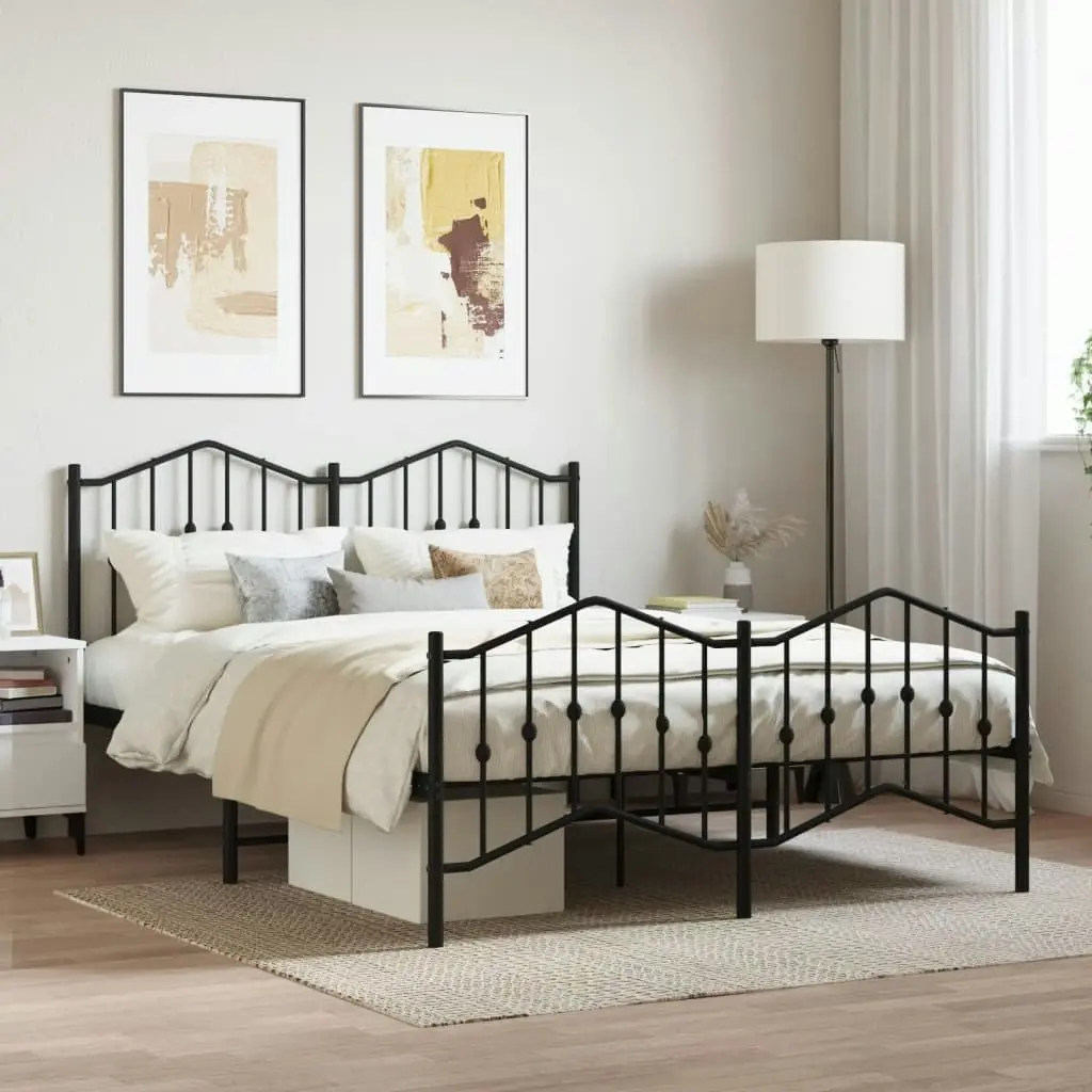 Metal Bed Frame with Headboard and FootboardÂ Black 135x190 cm 373806