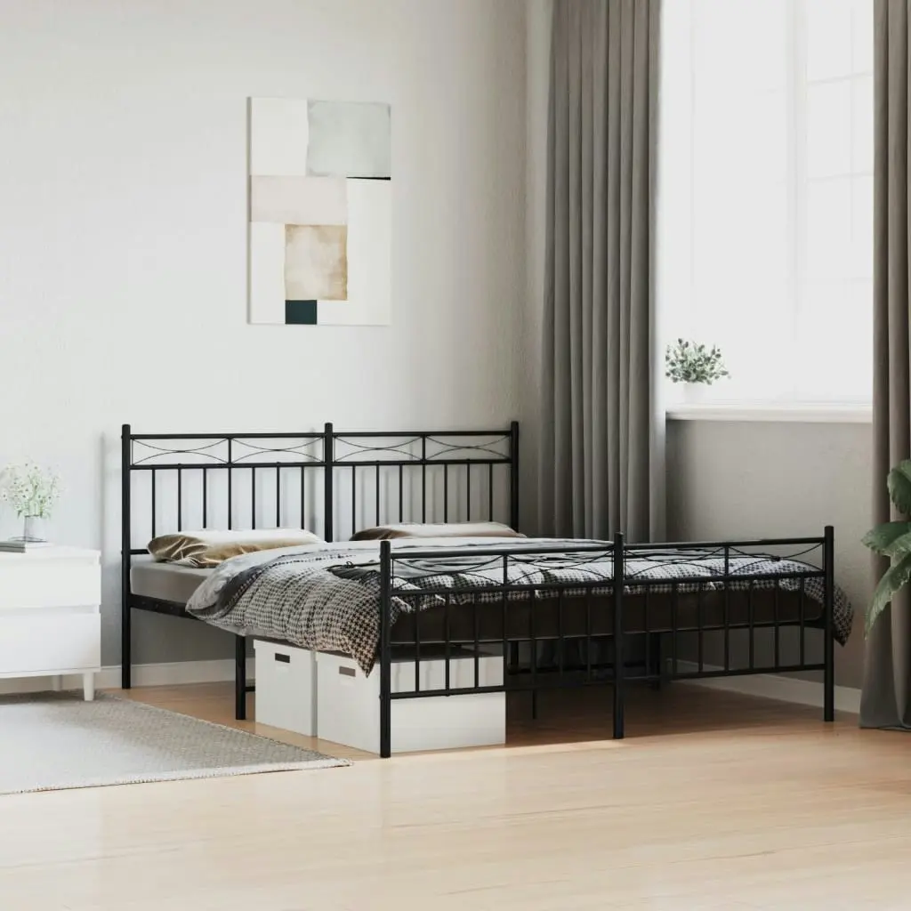 Metal Bed Frame with Headboard and FootboardÂ Black 150x200 cm 373711