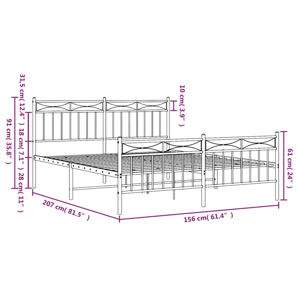 Metal Bed Frame with Headboard and FootboardÂ Black 150x200 cm 373711