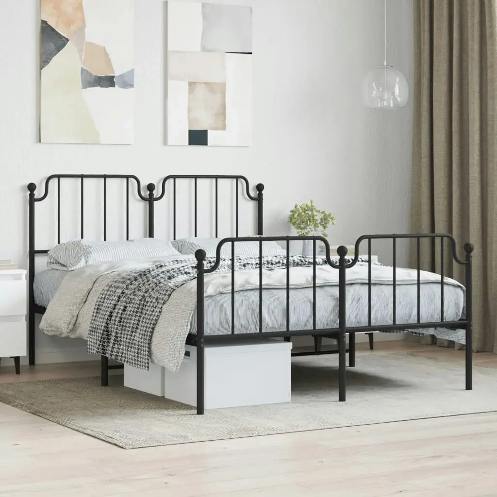 Metal Bed Frame with Headboard and FootboardÂ Black 135x190 cm 373904