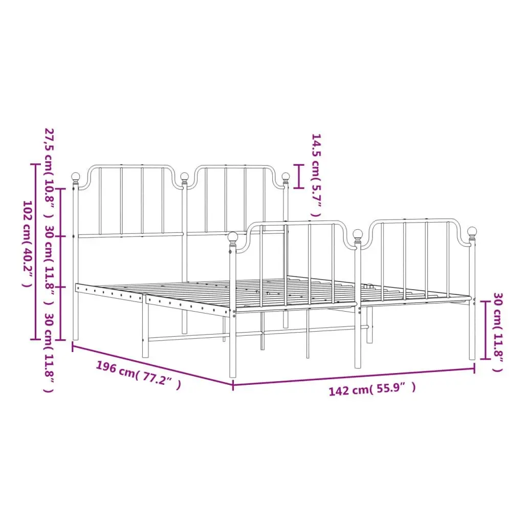 Metal Bed Frame with Headboard and FootboardÂ Black 135x190 cm 373904