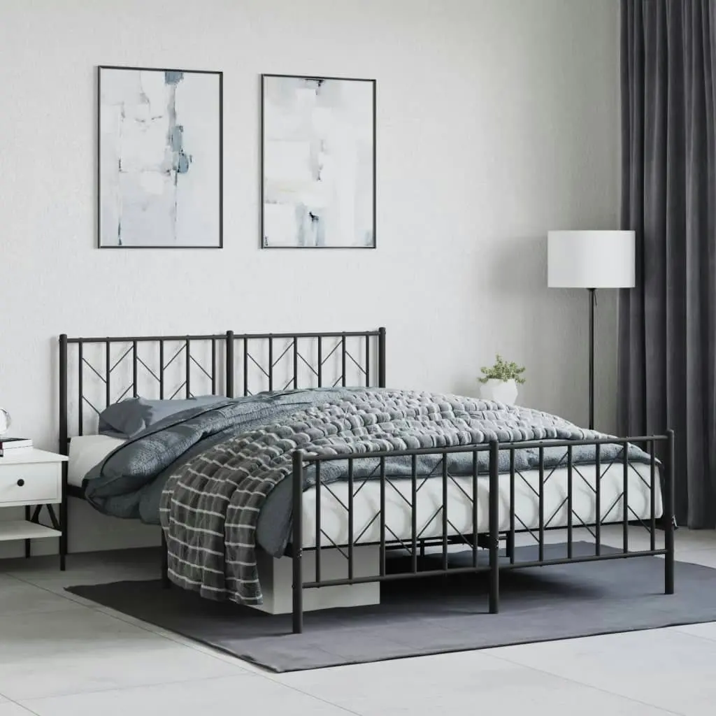 Metal Bed Frame with Headboard and FootboardÂ Black 150x200 cm 374457