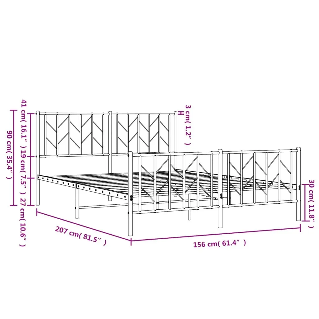 Metal Bed Frame with Headboard and FootboardÂ Black 150x200 cm 374457