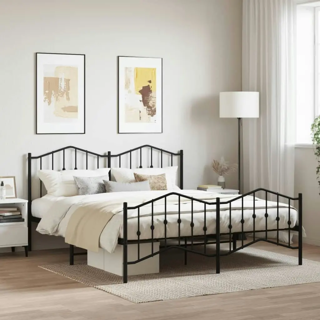 Metal Bed Frame with Headboard and FootboardÂ Black 183x203 cm King Size 373811