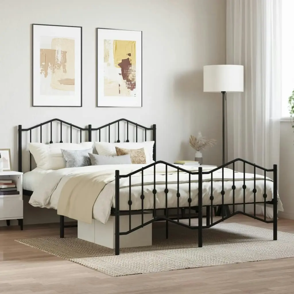 Metal Bed Frame with Headboard and FootboardÂ Black 150x200 cm 373809