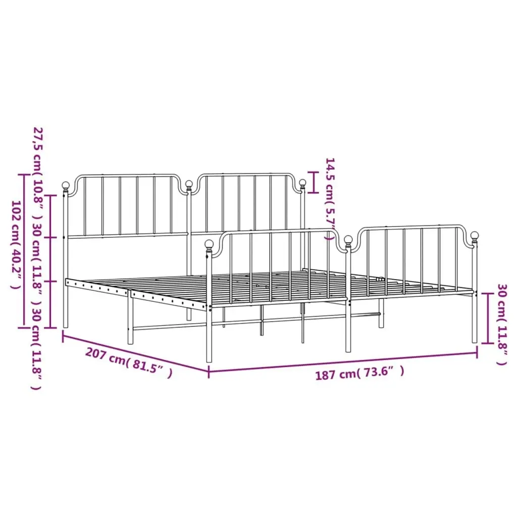 Metal Bed Frame with Headboard and FootboardÂ Black 183x203 cm King Size 373909