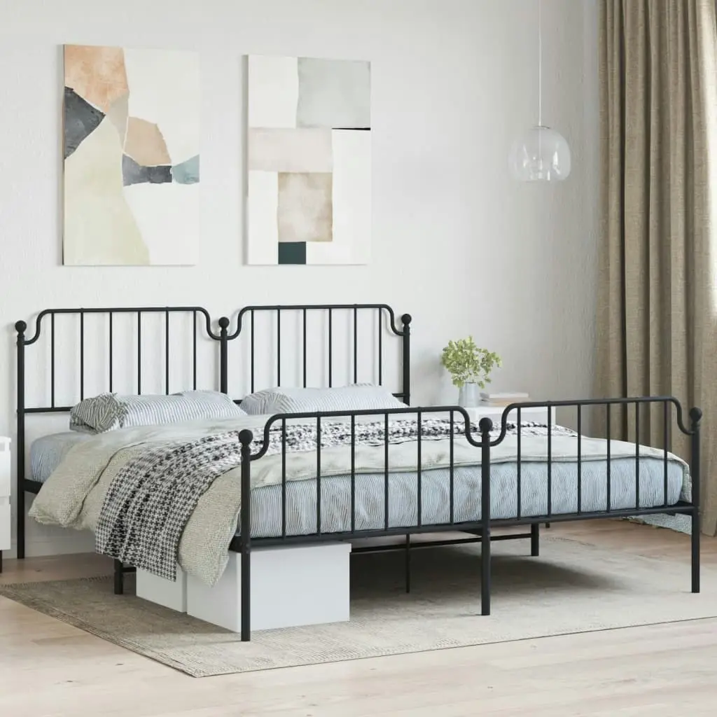 Metal Bed Frame with Headboard and FootboardÂ Black 183x203 cm King Size 373909