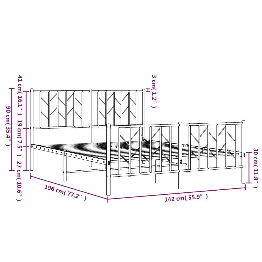 Metal Bed Frame with Headboard and FootboardÂ Black 135x190 cm 374454