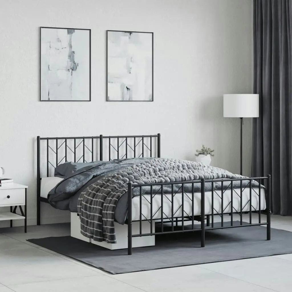 Metal Bed Frame with Headboard and FootboardÂ Black 135x190 cm 374454