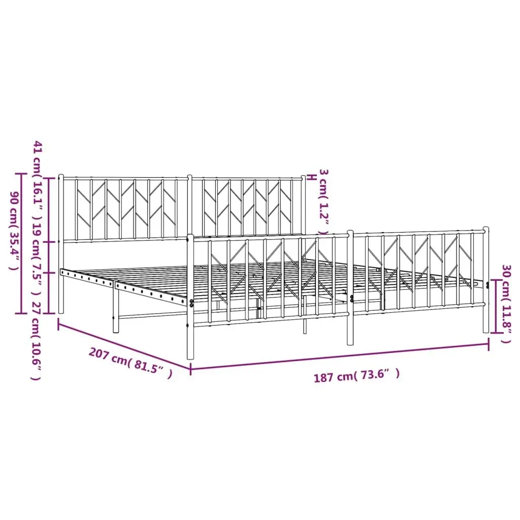 Metal Bed Frame with Headboard and FootboardÂ Black 183x203 cm King Size 374459