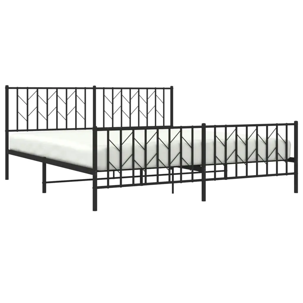 Metal Bed Frame with Headboard and FootboardÂ Black 183x203 cm King Size 374459