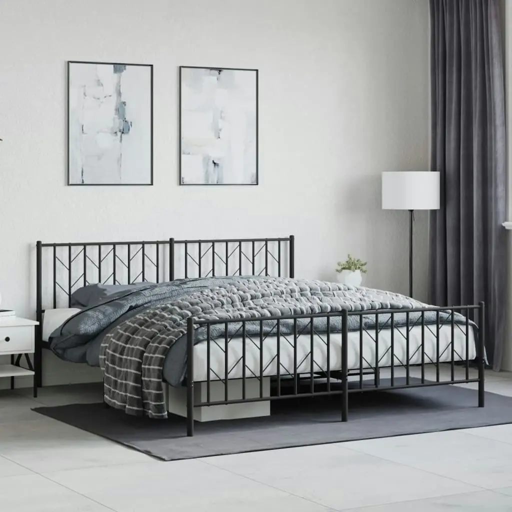 Metal Bed Frame with Headboard and FootboardÂ Black 183x203 cm King Size 374459