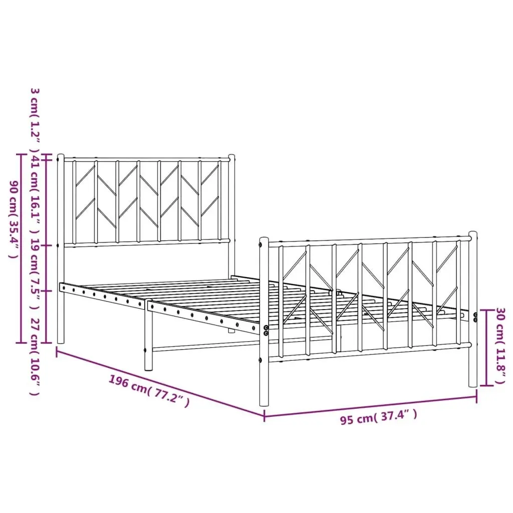 Metal Bed Frame with Headboard and FootboardÂ Black 90x190 cm 374447