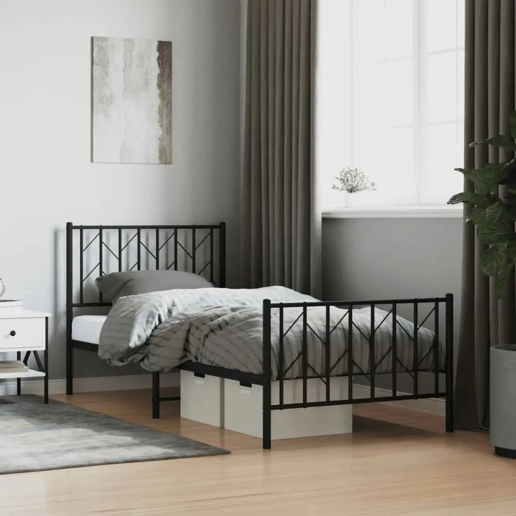 Metal Bed Frame with Headboard and FootboardÂ Black 90x190 cm 374447