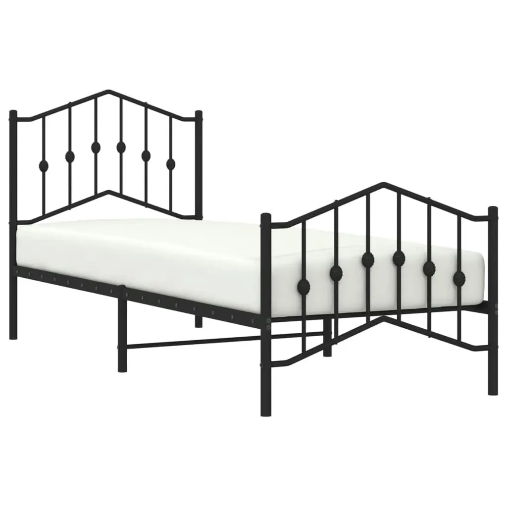 Metal Bed Frame with Headboard and FootboardÂ Black 92x187 cm Single Size 373799