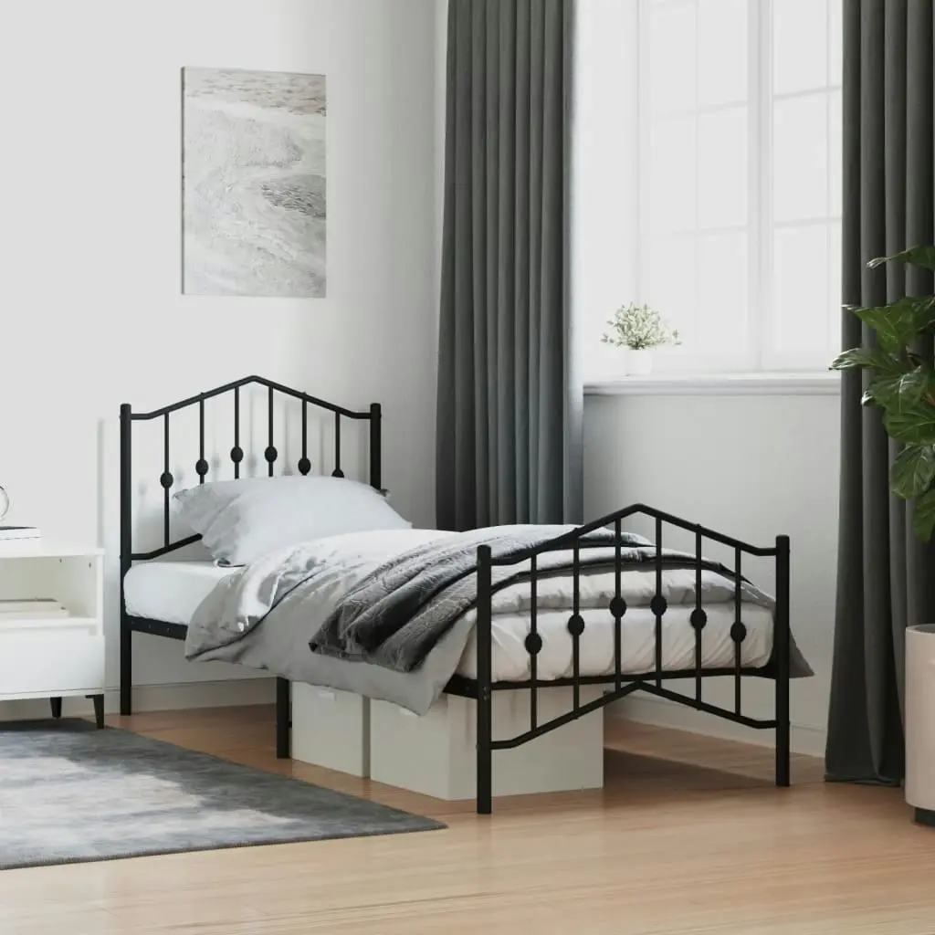 Metal Bed Frame with Headboard and FootboardÂ Black 92x187 cm Single Size 373799