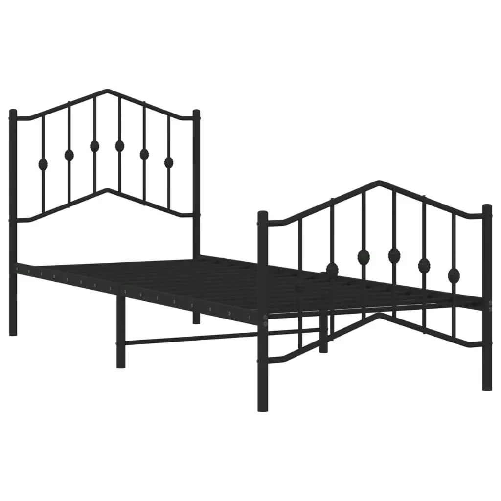 Metal Bed Frame with Headboard and FootboardÂ Black 92x187 cm Single Size 373799