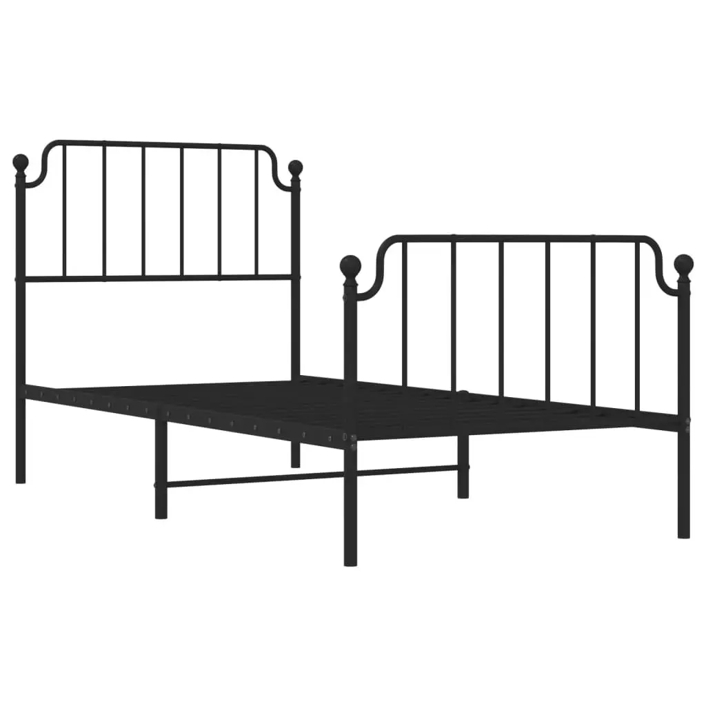 Metal Bed Frame without Mattress with Footboard??Black 90x190 cm 373897