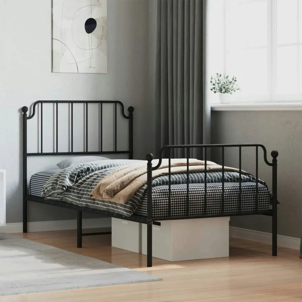 Metal Bed Frame without Mattress with Footboard??Black 90x190 cm 373897