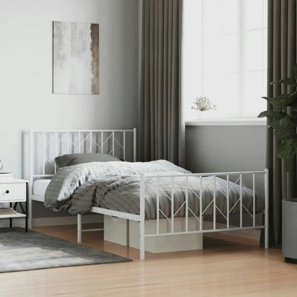 Metal Bed Frame with Headboard and FootboardÂ White 107x203 cm 374500