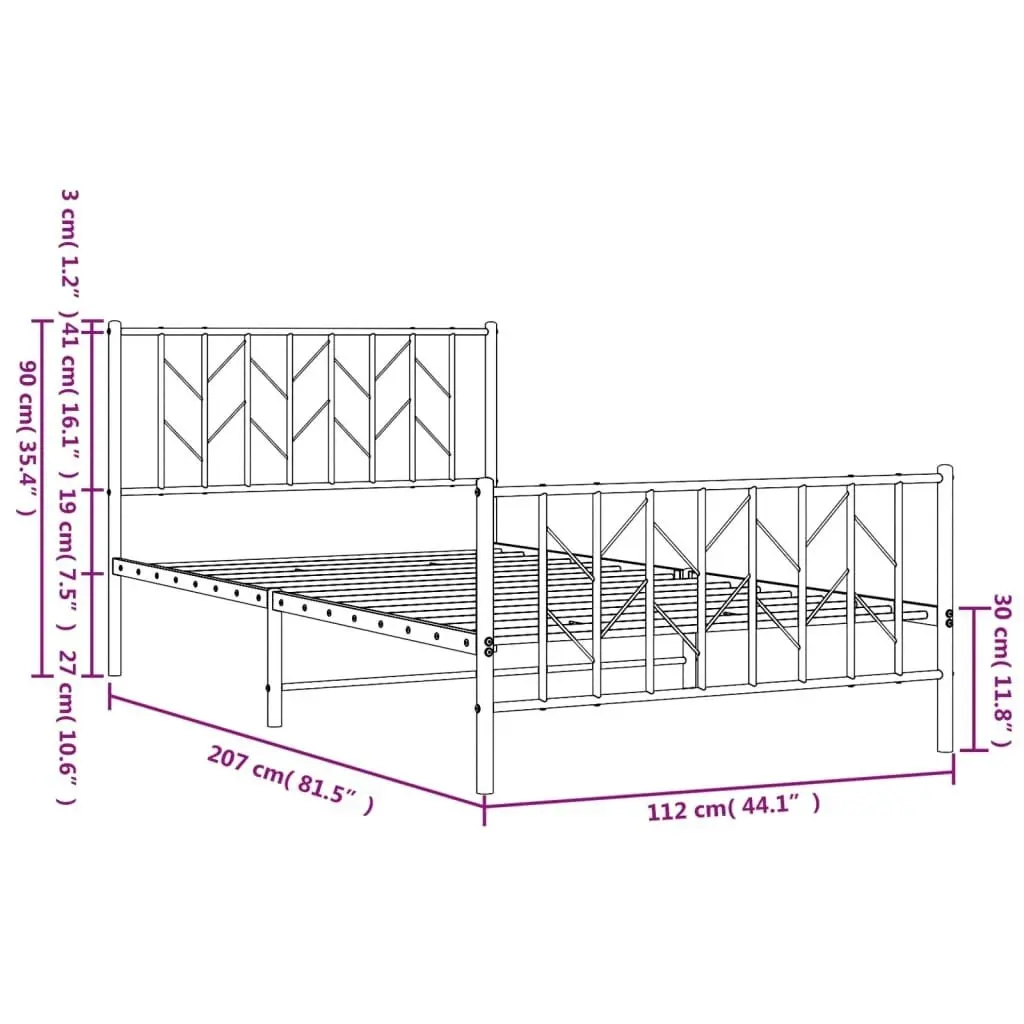 Metal Bed Frame with Headboard and FootboardÂ White 107x203 cm 374500