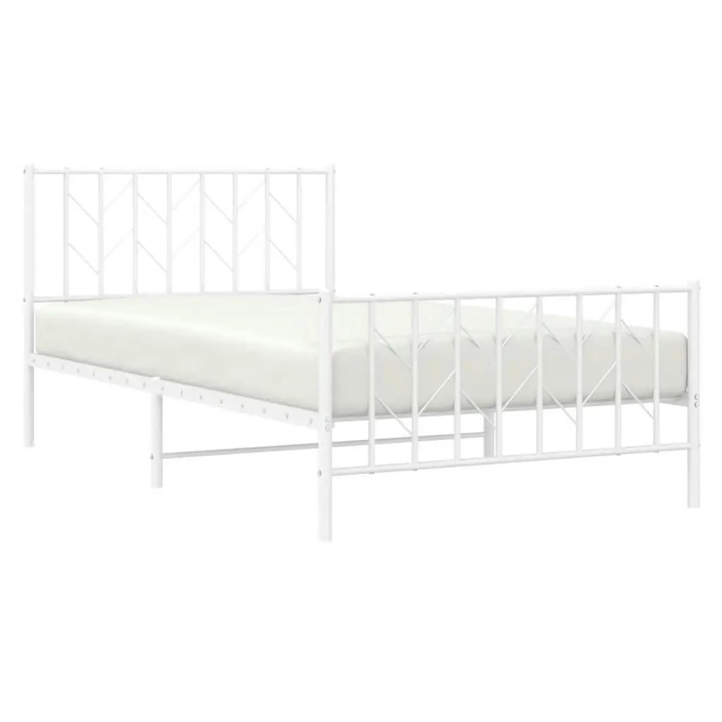 Metal Bed Frame with Headboard and FootboardÂ White 107x203 cm 374500