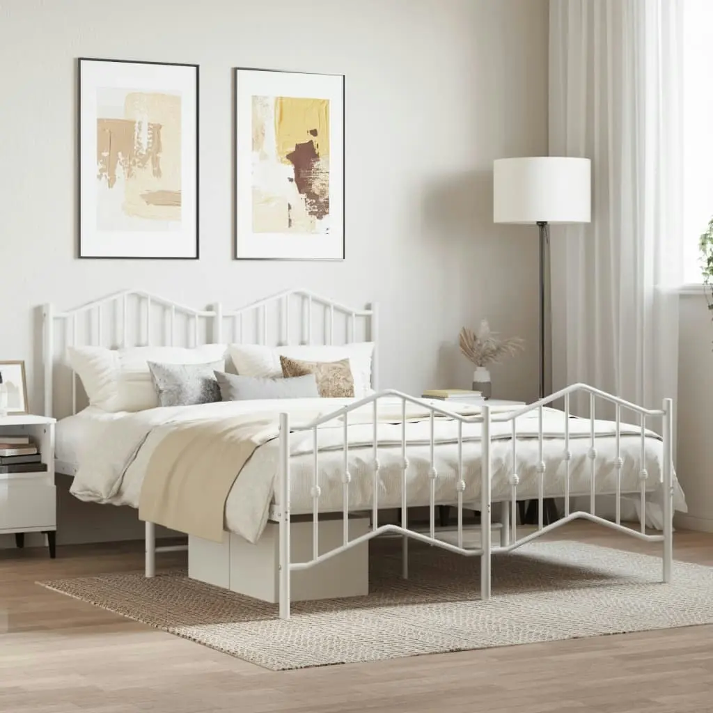 Metal Bed Frame with Headboard and FootboardÂ White 135x190 cm 373855