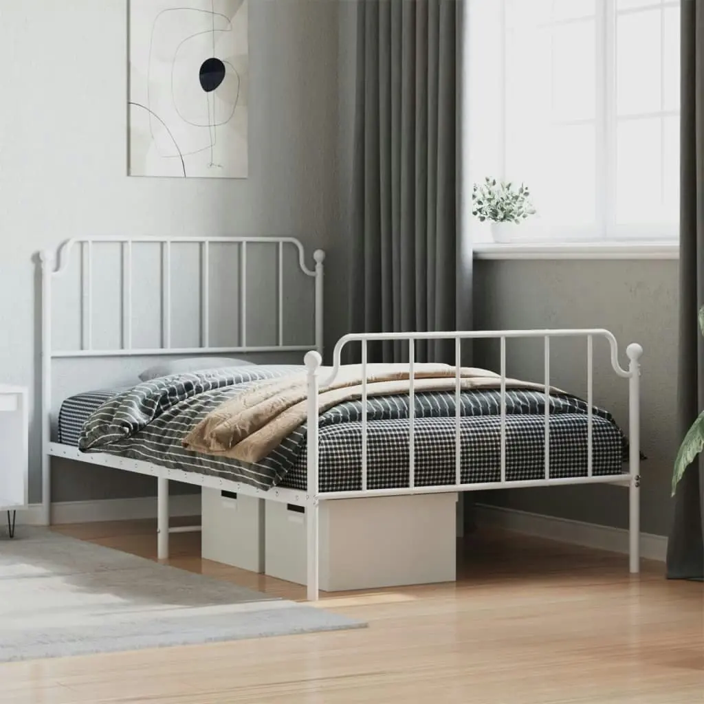 Metal Bed Frame with Headboard and FootboardÂ White 107x203 cm 373950